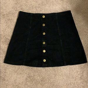 Corduroy button black mini skirt
